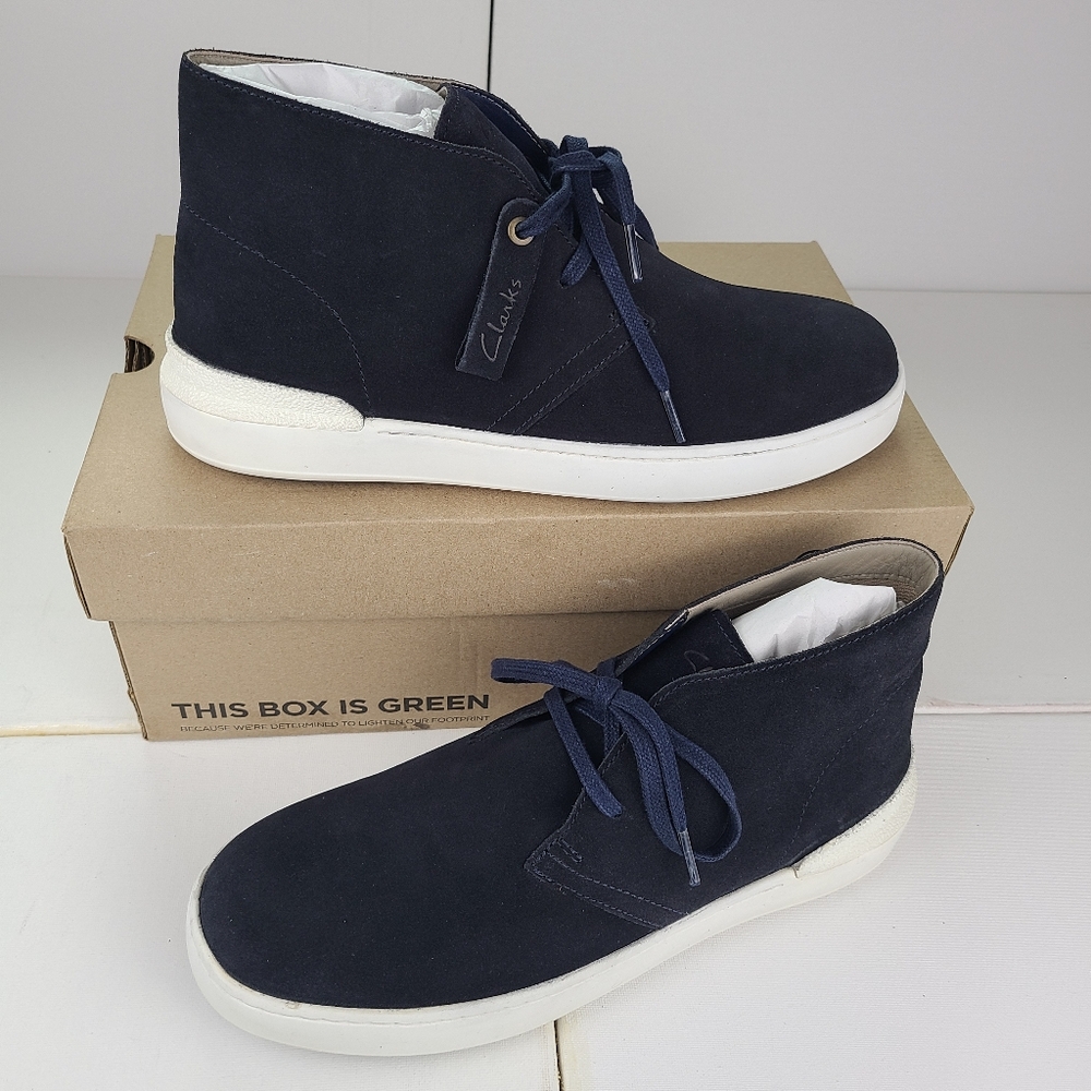 Clarks Chukka Men's Suede Leather Lace Up Boots Size 91/2 Nevy Blue New With Box